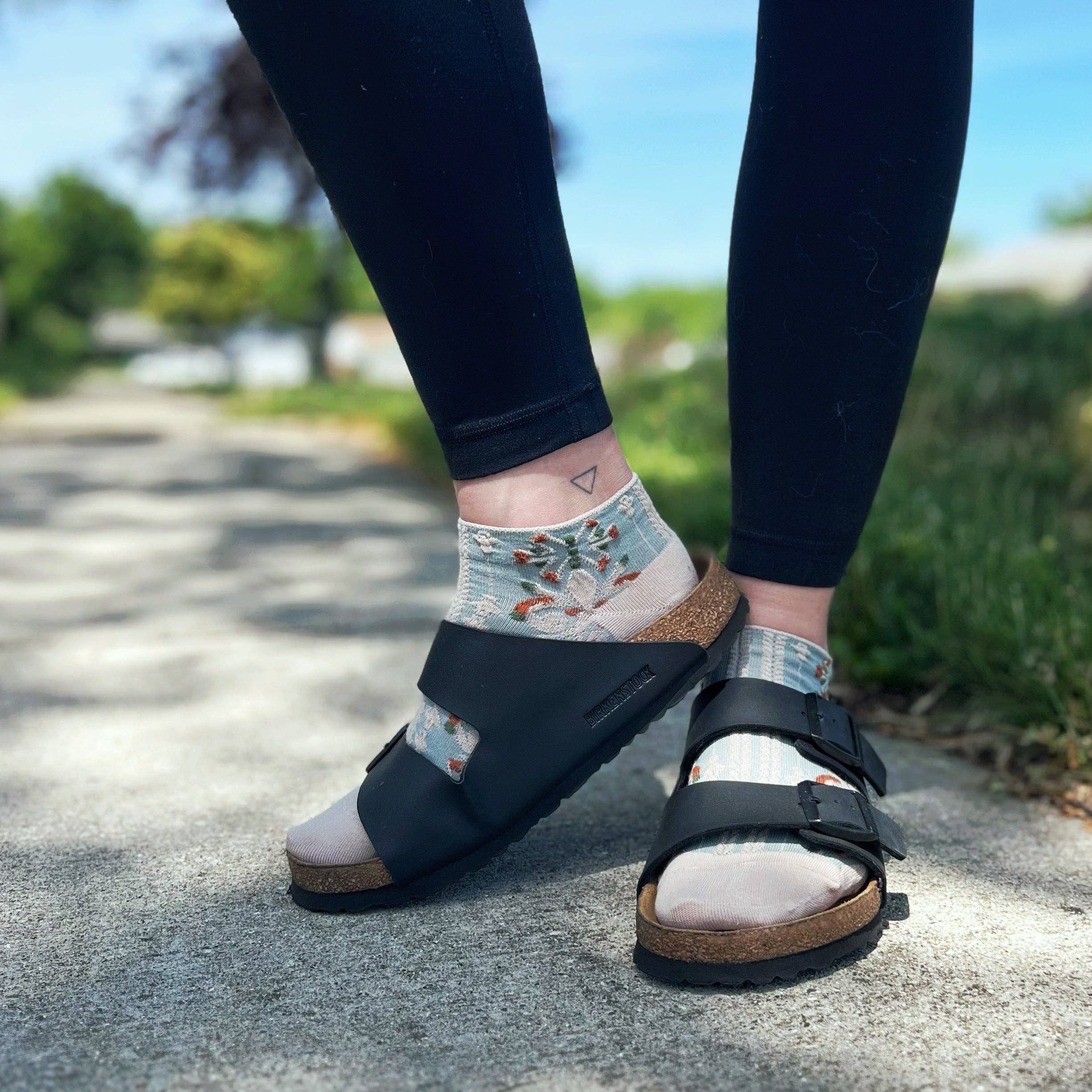 Haden Floral Ankle Socks: Teal