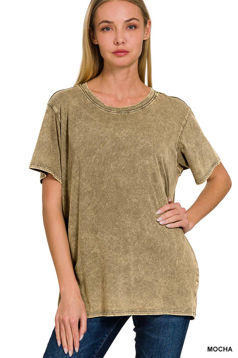Washed Short Sleeves Top As Shown Zenana: CAMEL-167353 / M