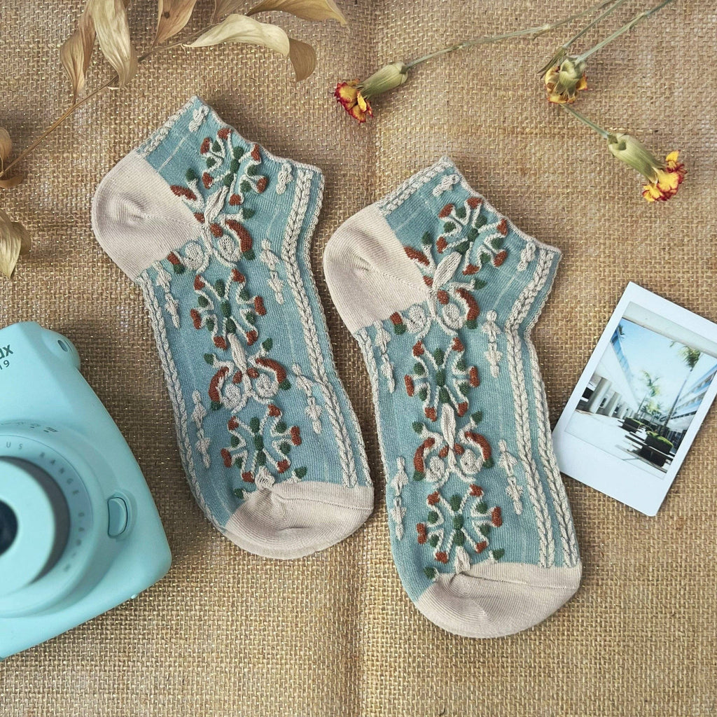 Haden Floral Ankle Socks: Teal