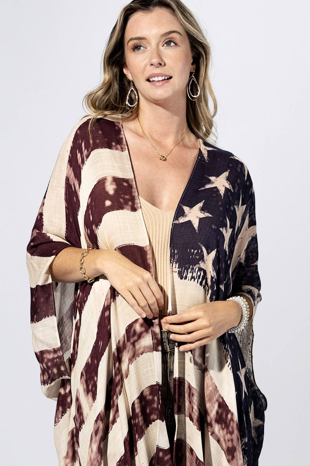 Vintage Americana Flag Kimono: FLAG MULTI / 2 / One Size