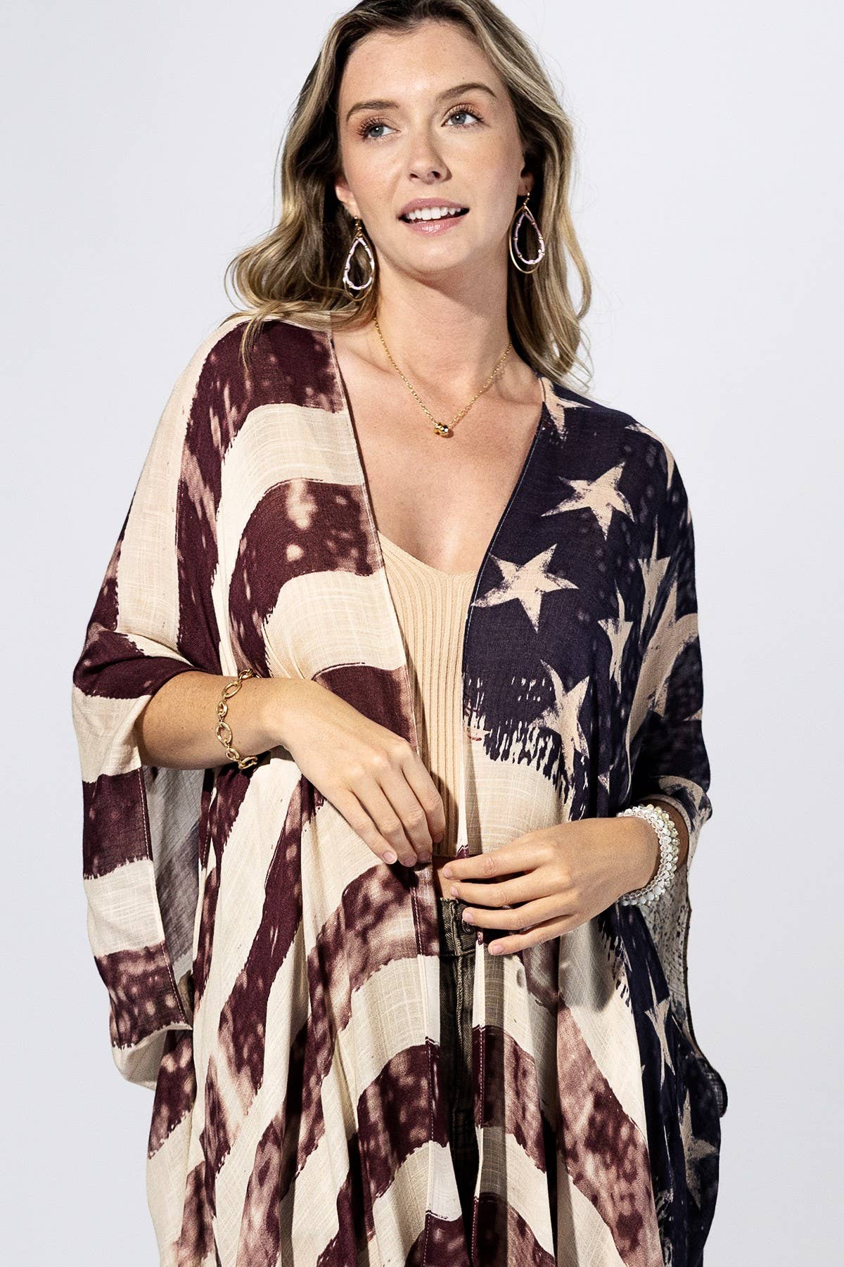Vintage Americana Flag Kimono: FLAG MULTI / 2 / One Size