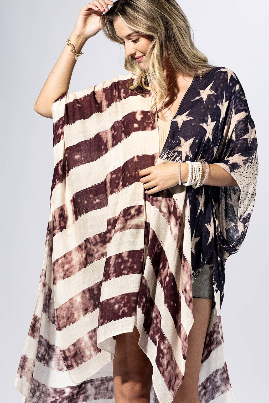 Vintage Americana Flag Kimono: FLAG MULTI / 2 / One Size