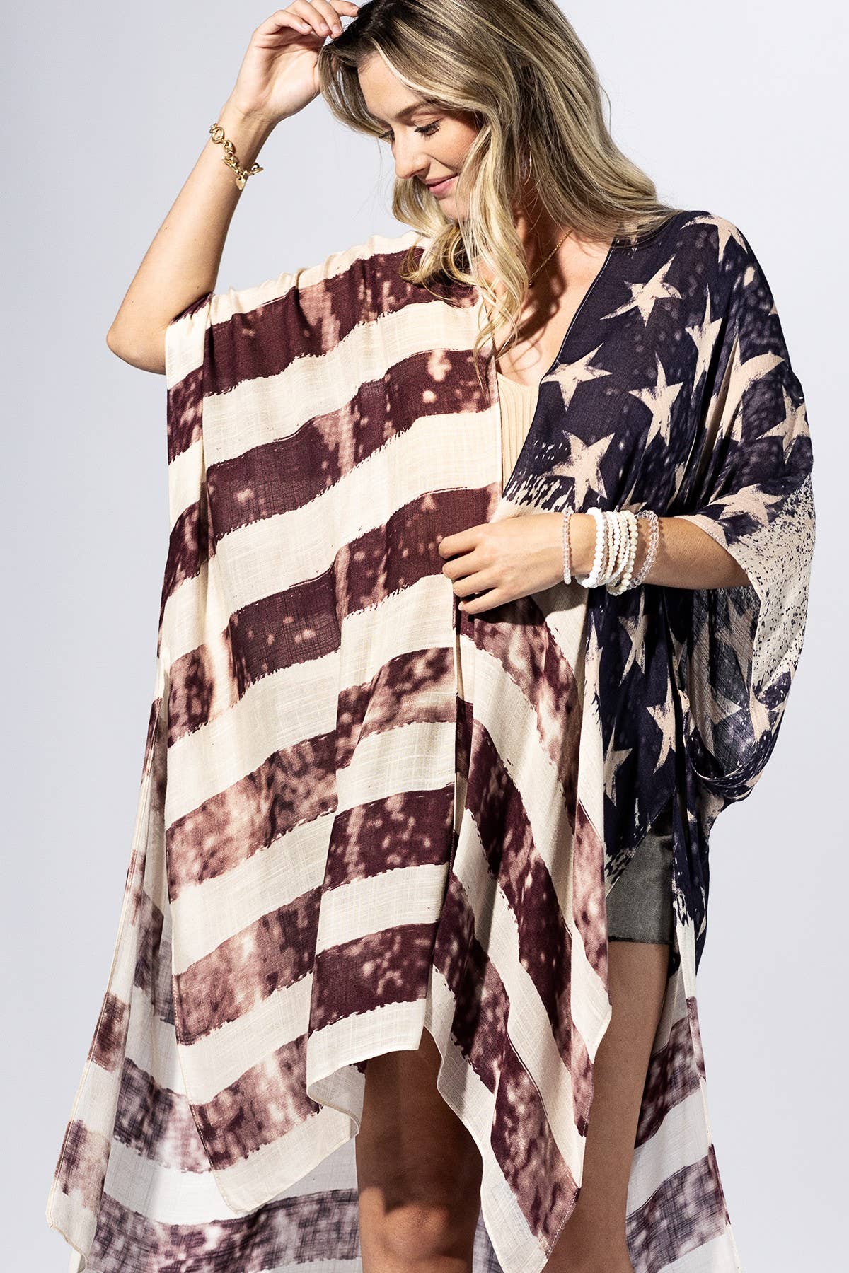 Vintage Americana Flag Kimono: FLAG MULTI / 2 / One Size