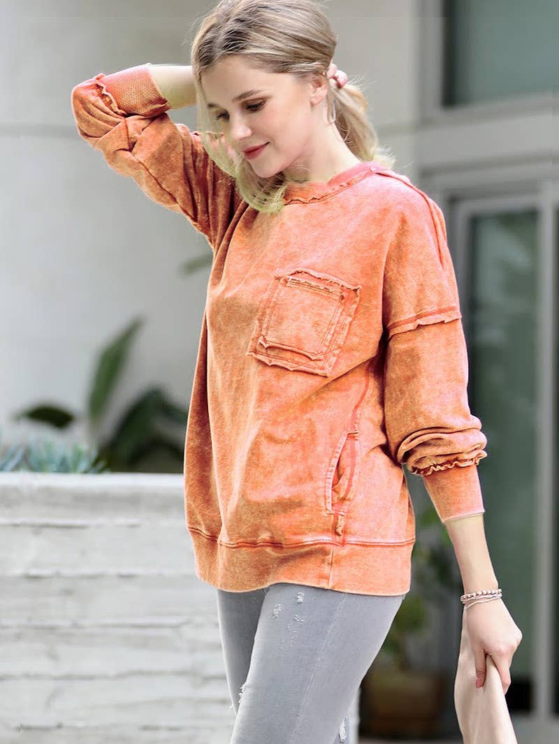 French terry washed pullover w/ side pocket Zenana: FOREST-160209 / M