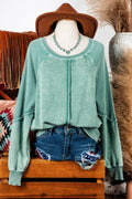 Clothing Waffle Knit Patchwork Raglan Sleeve Sweatshirt: Blue / Missy / L