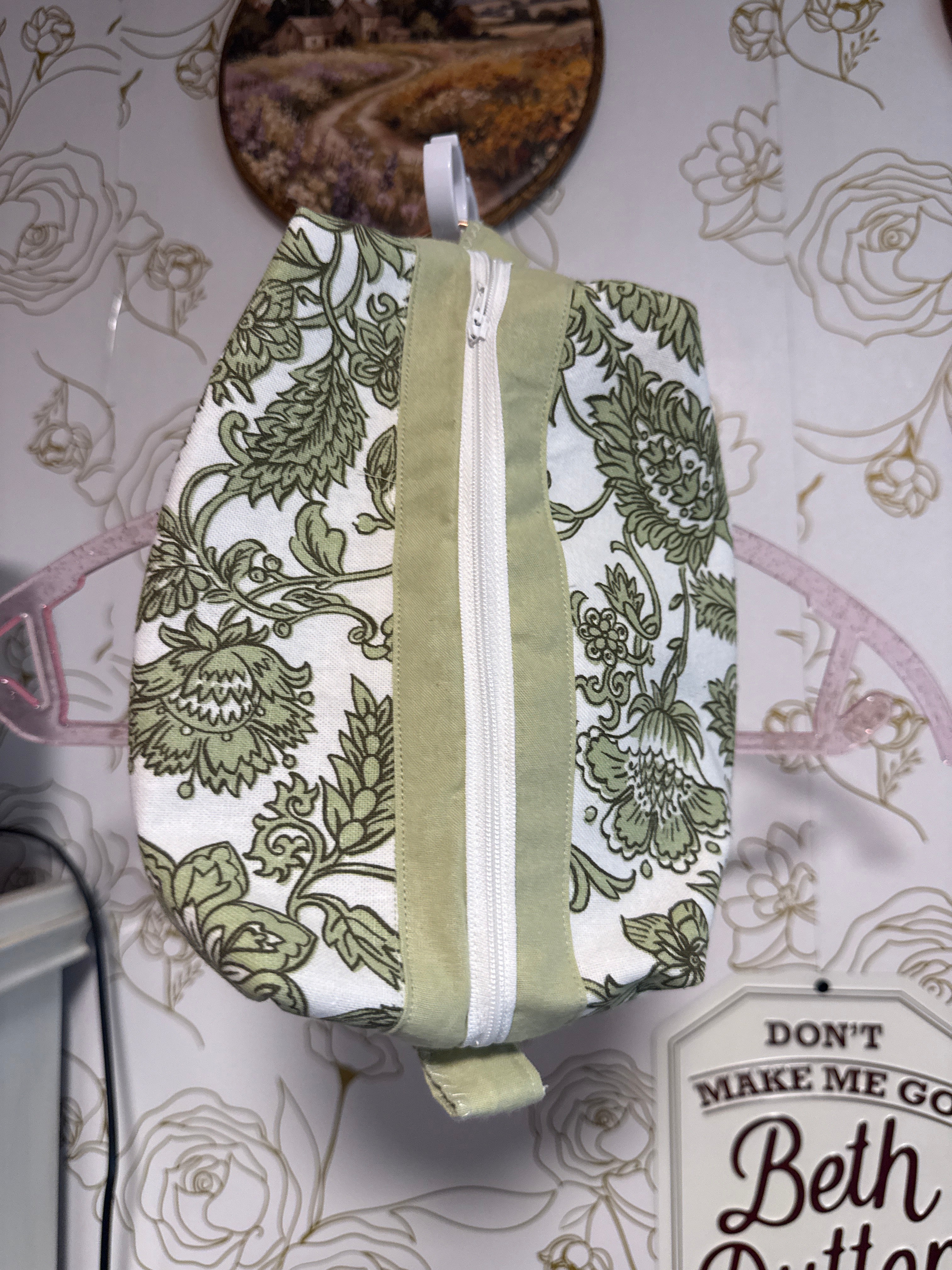 Green Flower Makeup Bag
