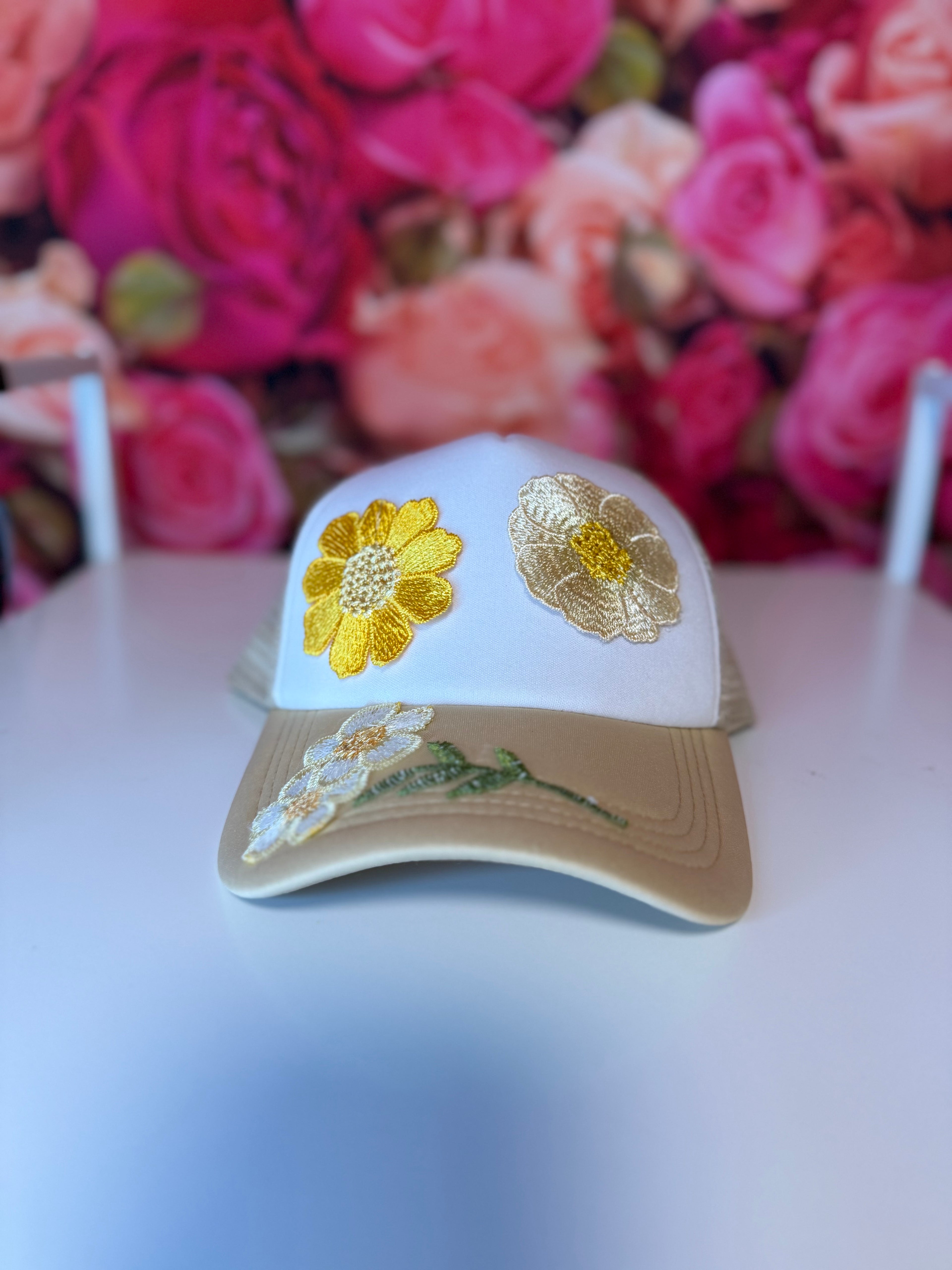 Yellow Crochet Flowers Trucker Hat