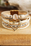 Valentine Bohemian Heart Rhinestone Magnetic Buckle Bracelet: Beige / Missy / One Size