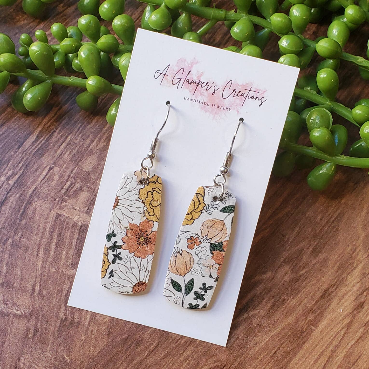 Boho Floral Mini Bar Leather Earrings