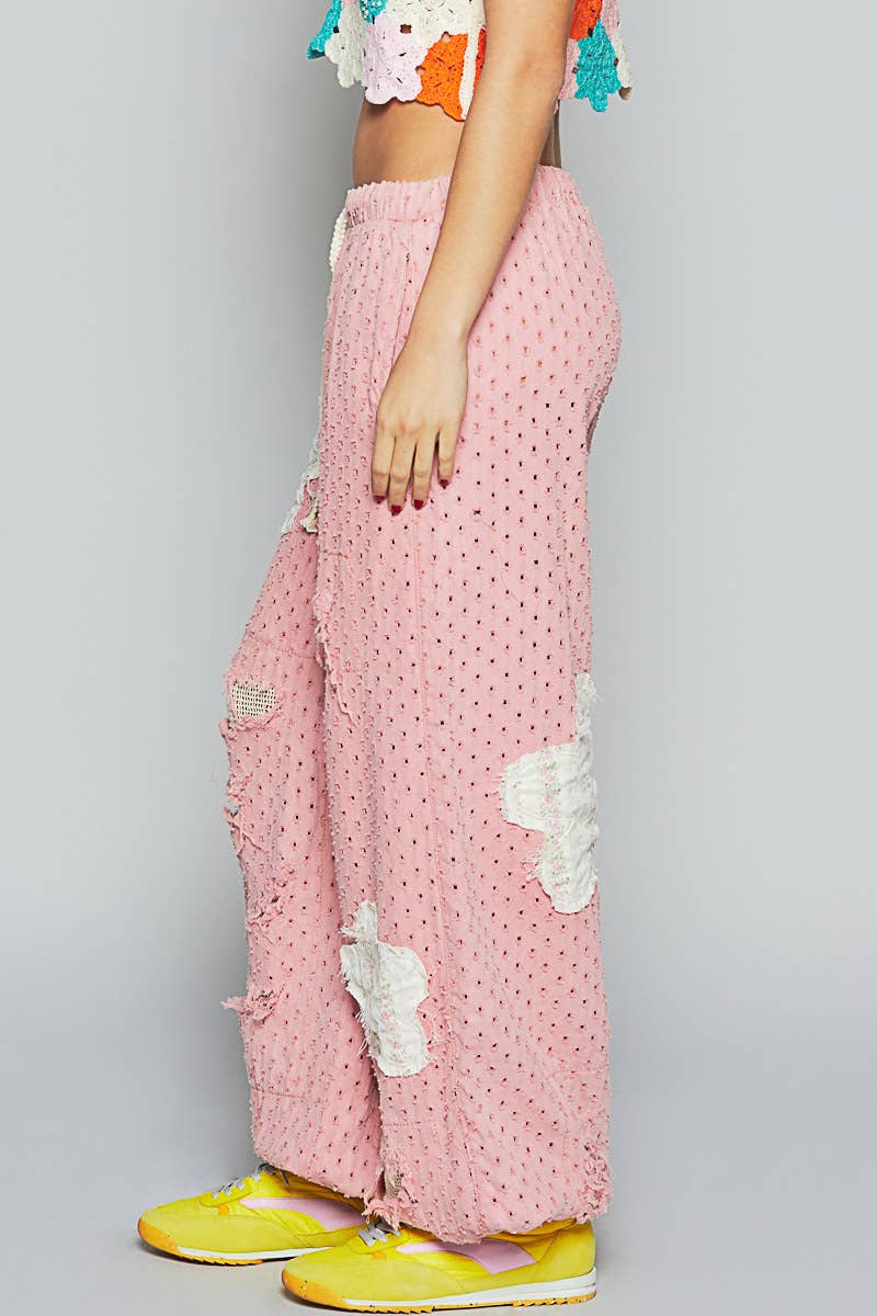 Elastic band textured twill woven jogger pants: LIGHT DENIM / S