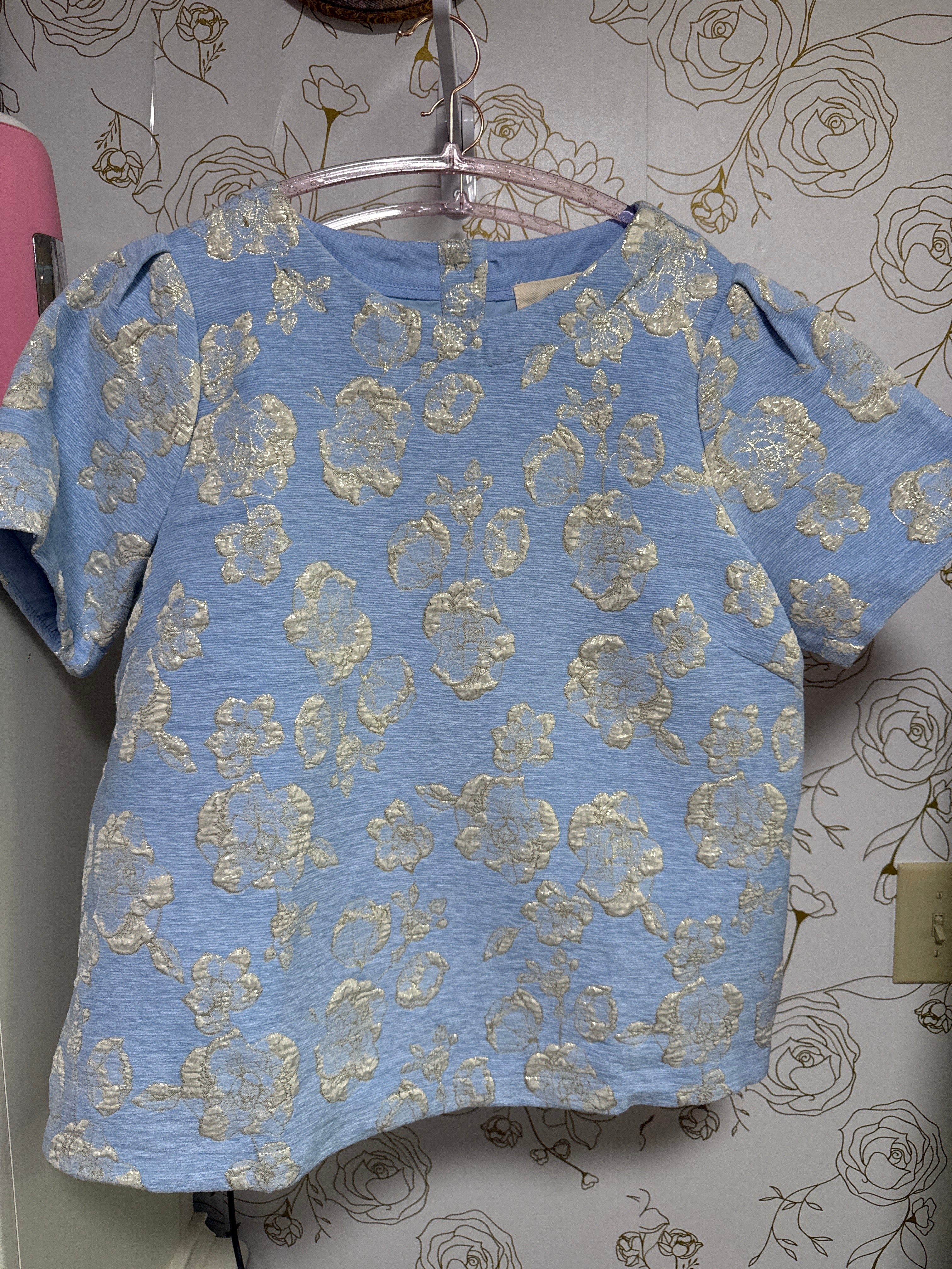 Umgee Baby Blue & Gold Flower Shirt