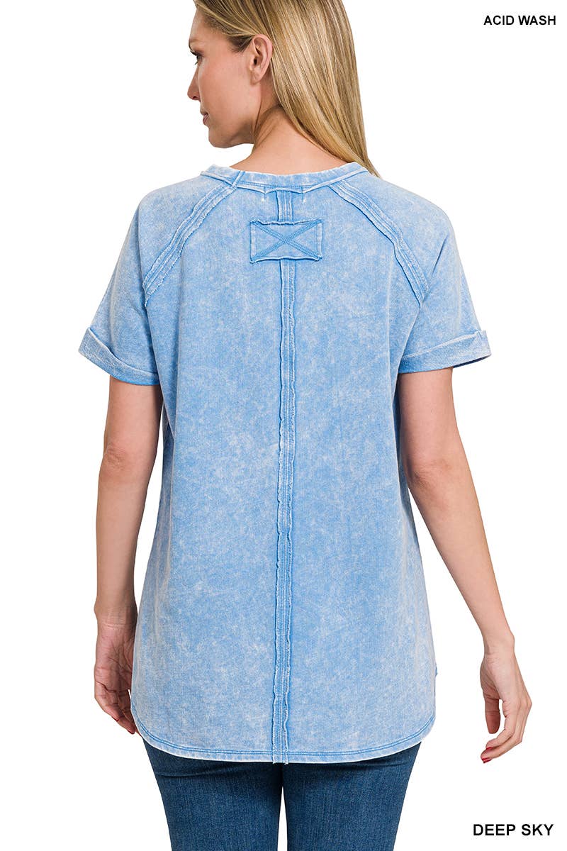French Terry Vintage Wash Casual Top W/ Back Patch Zenana: ASHMOCHA-163550 / XL