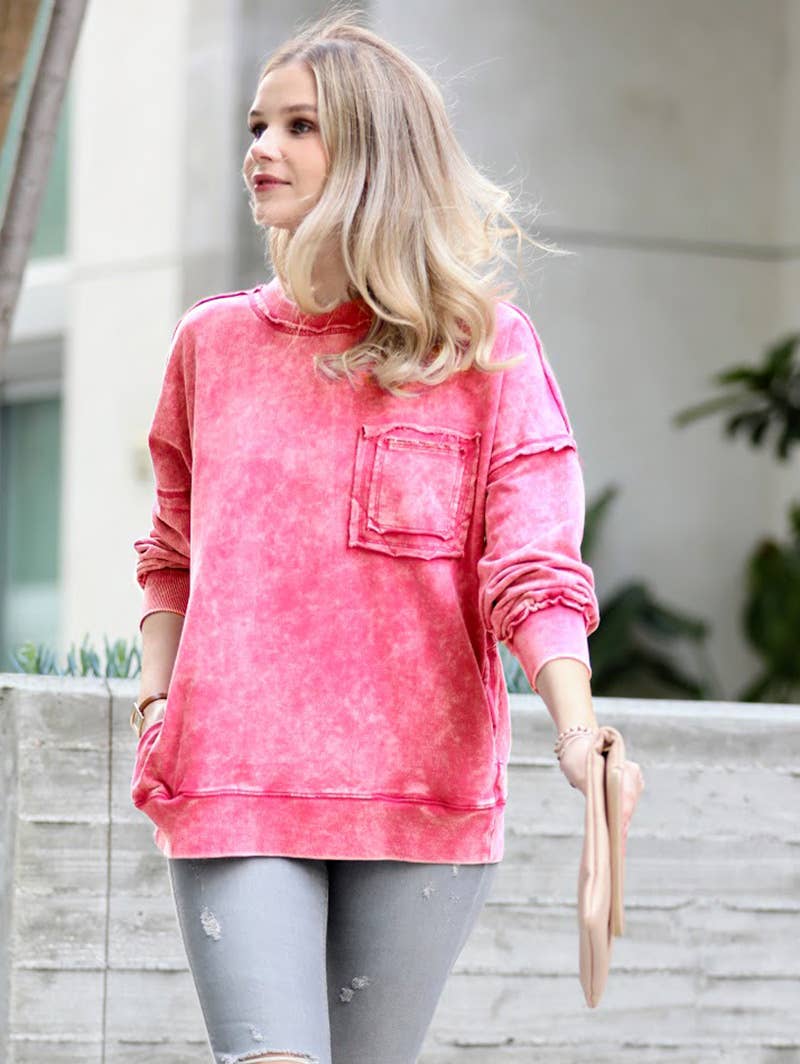 French terry washed pullover w/ side pocket Zenana: FOREST-160209 / S