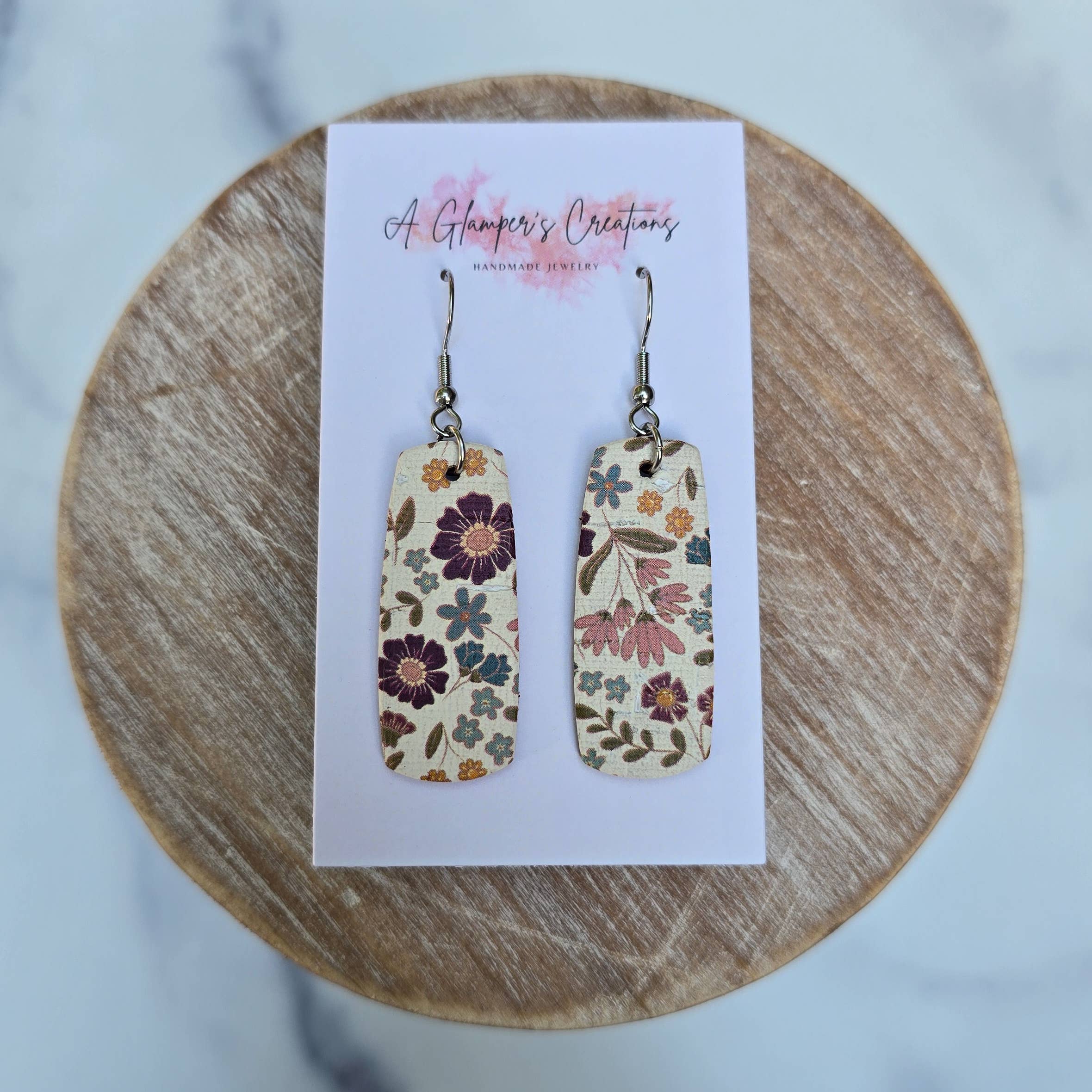 Fall Floral Mini Bar Leather Earrings