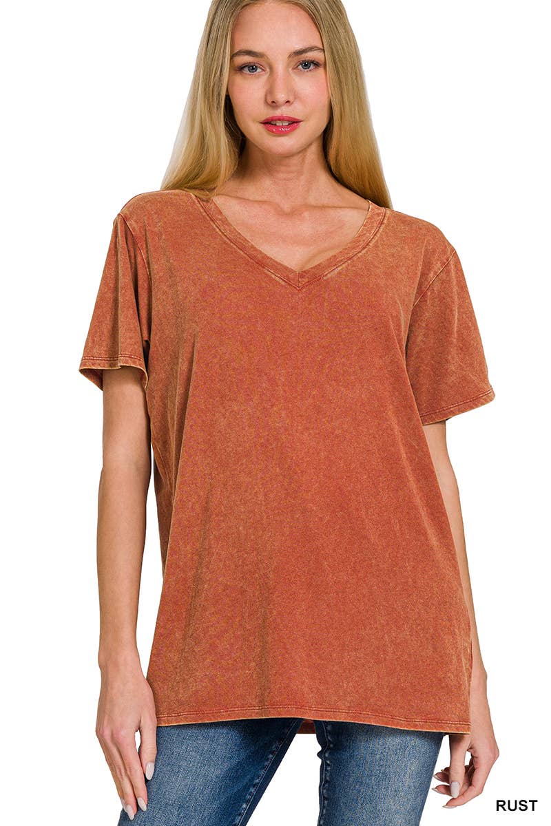 Washed Short Sleeves Top As Shown Zenana: CAMEL-167353 / M