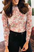 Retro Floral Print Mesh Long Sleeve Top *S-4X: White / XL