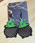 Embroidered Cauldron Halloween Earrings