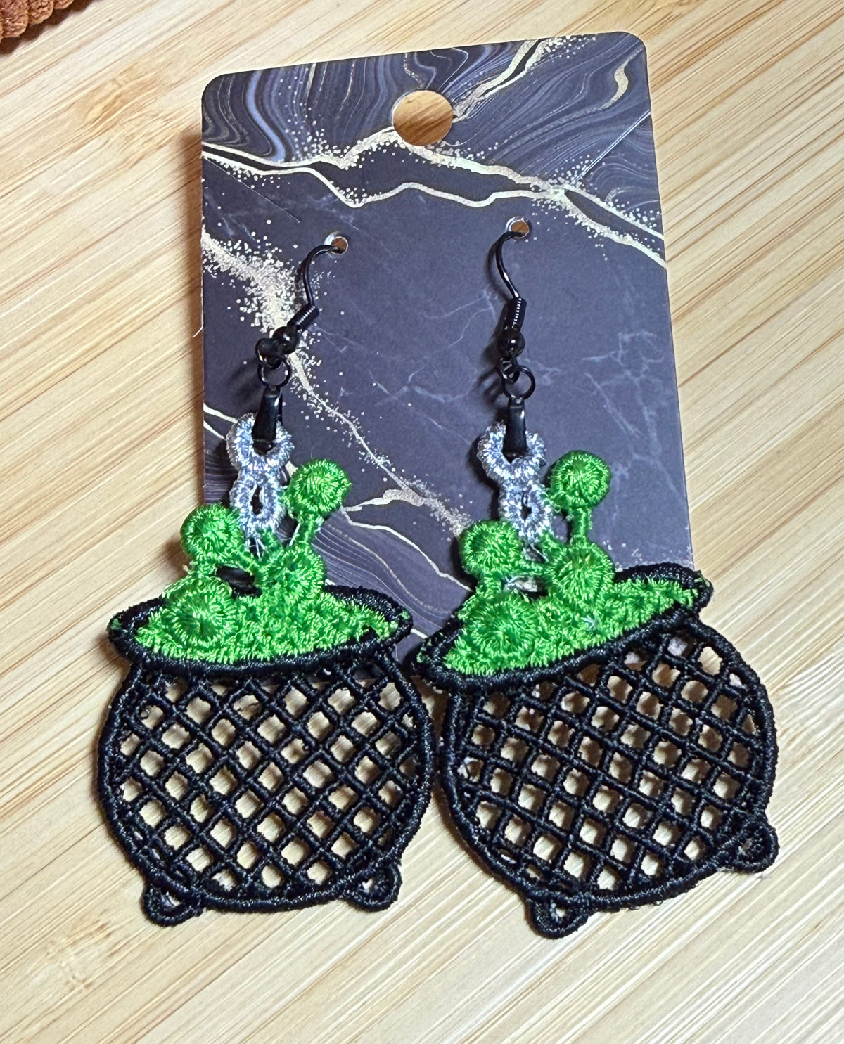 Embroidered Cauldron Halloween Earrings