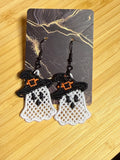 Embroidered Ghost Earrings Black & Orange Hat
