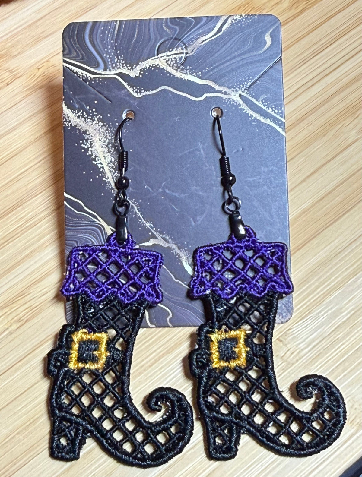 Embroidered Halloween Witch Shoe Earrings