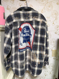 Upcycled Pabst Blue Ribbon Flannel Shirt