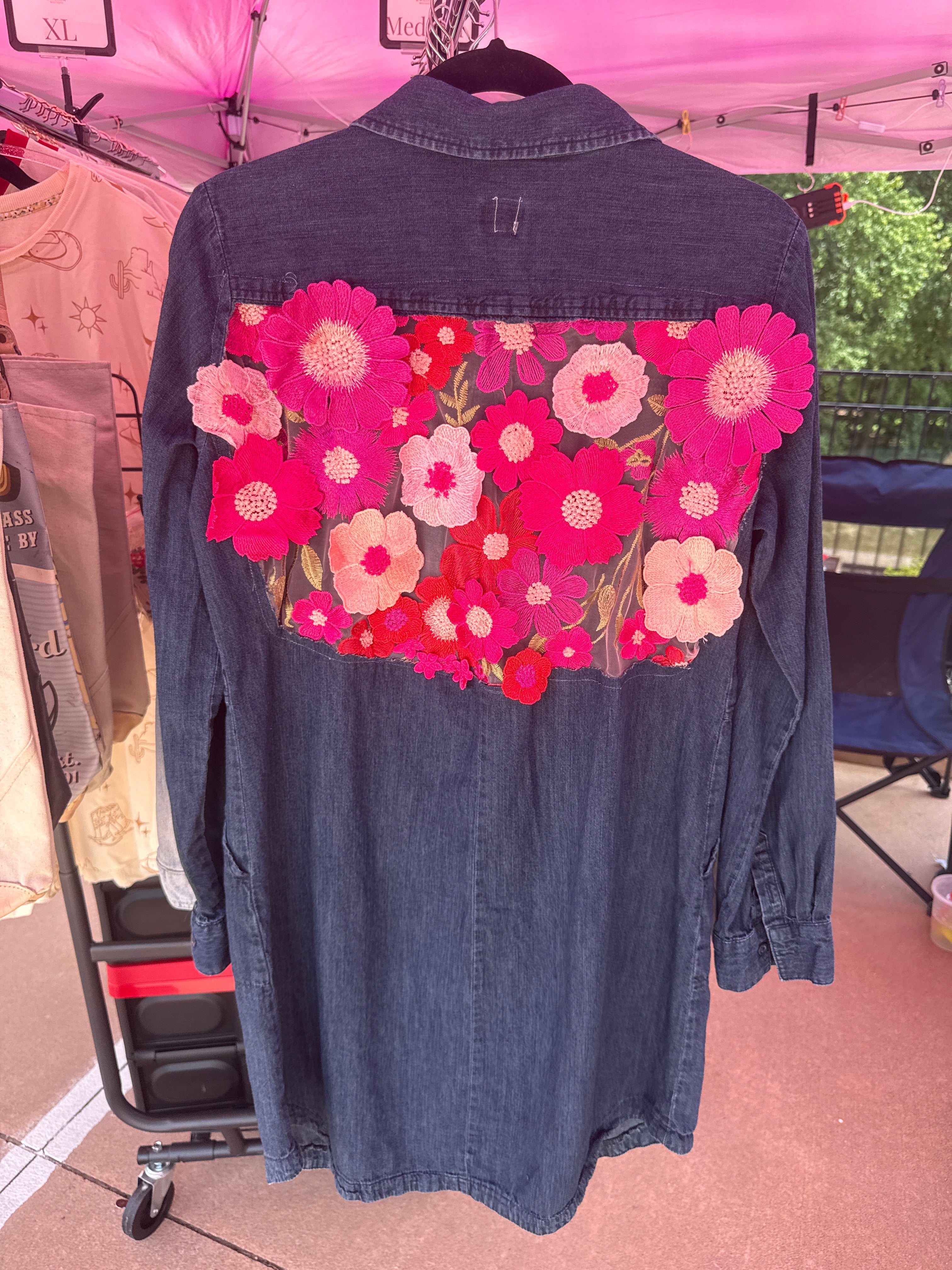 Pink Flower Denim Duster