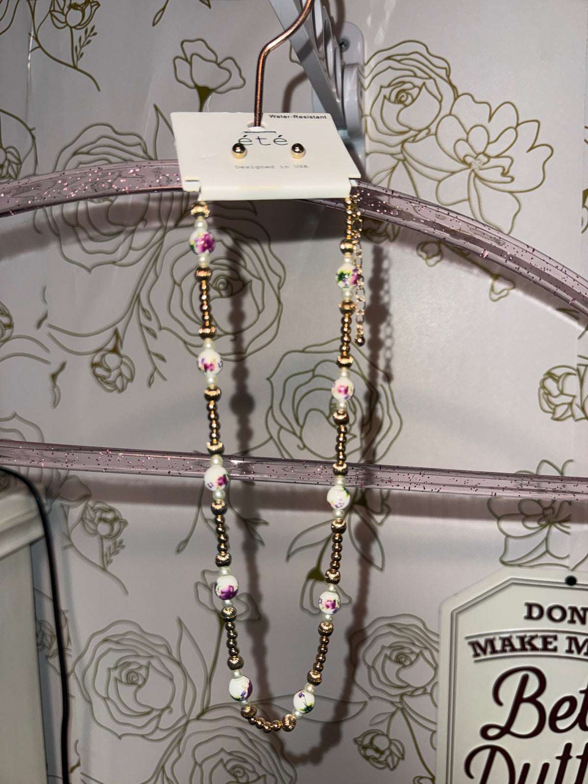Ete Pink Flower Necklace with earrings