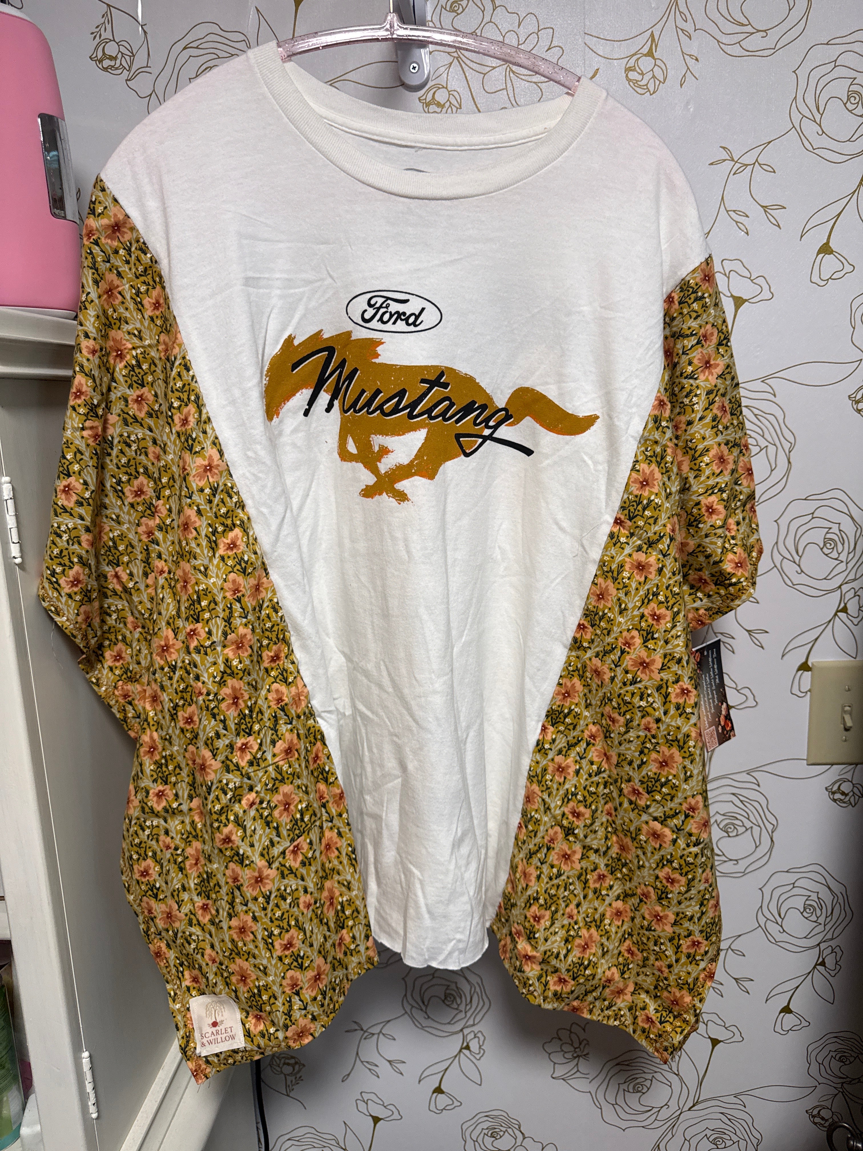 Upcycled Ford Mustang Shirt with Flowers