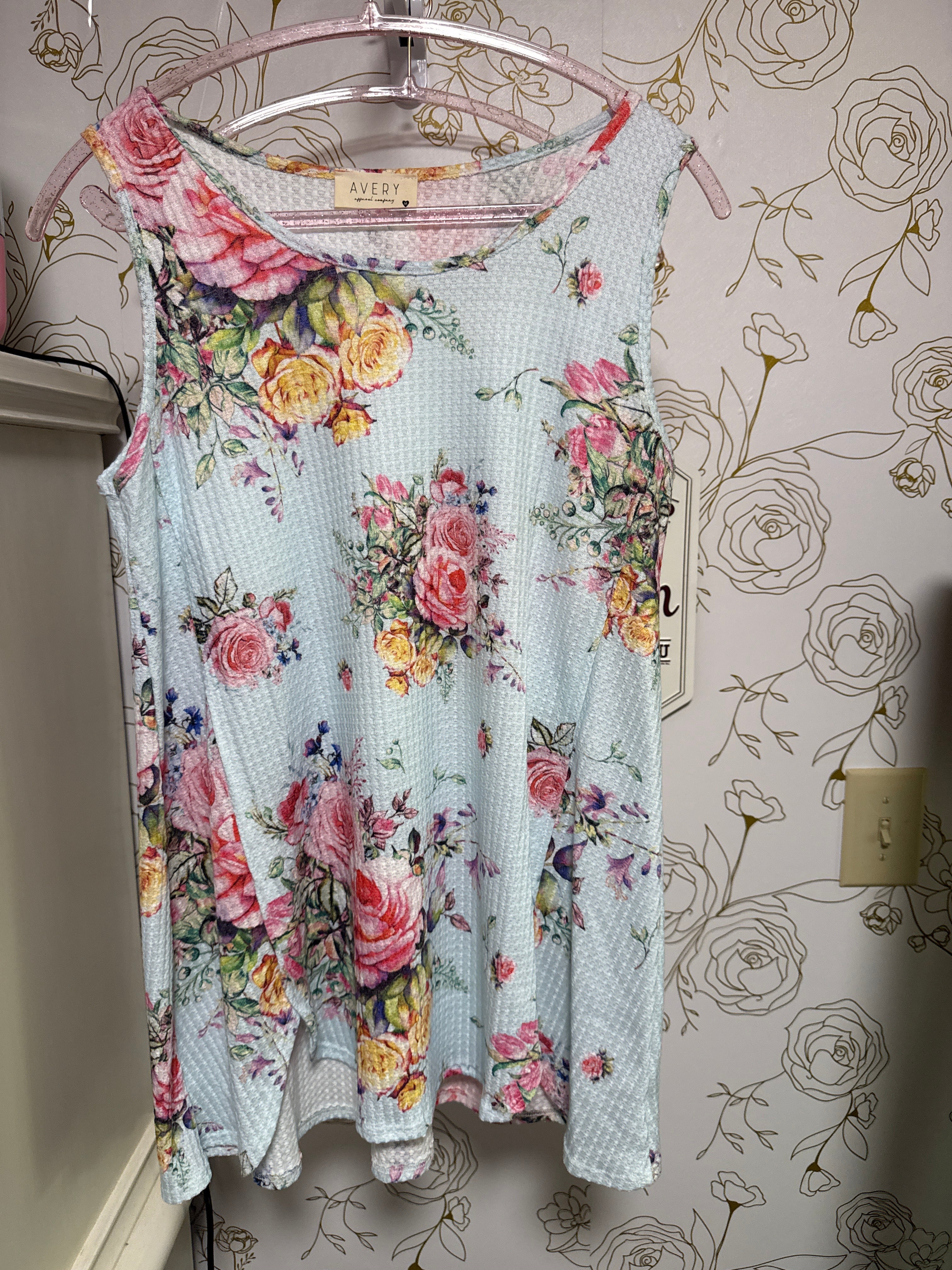 Avery Apparel Company Blue Flower Oversized Tank Shirt
