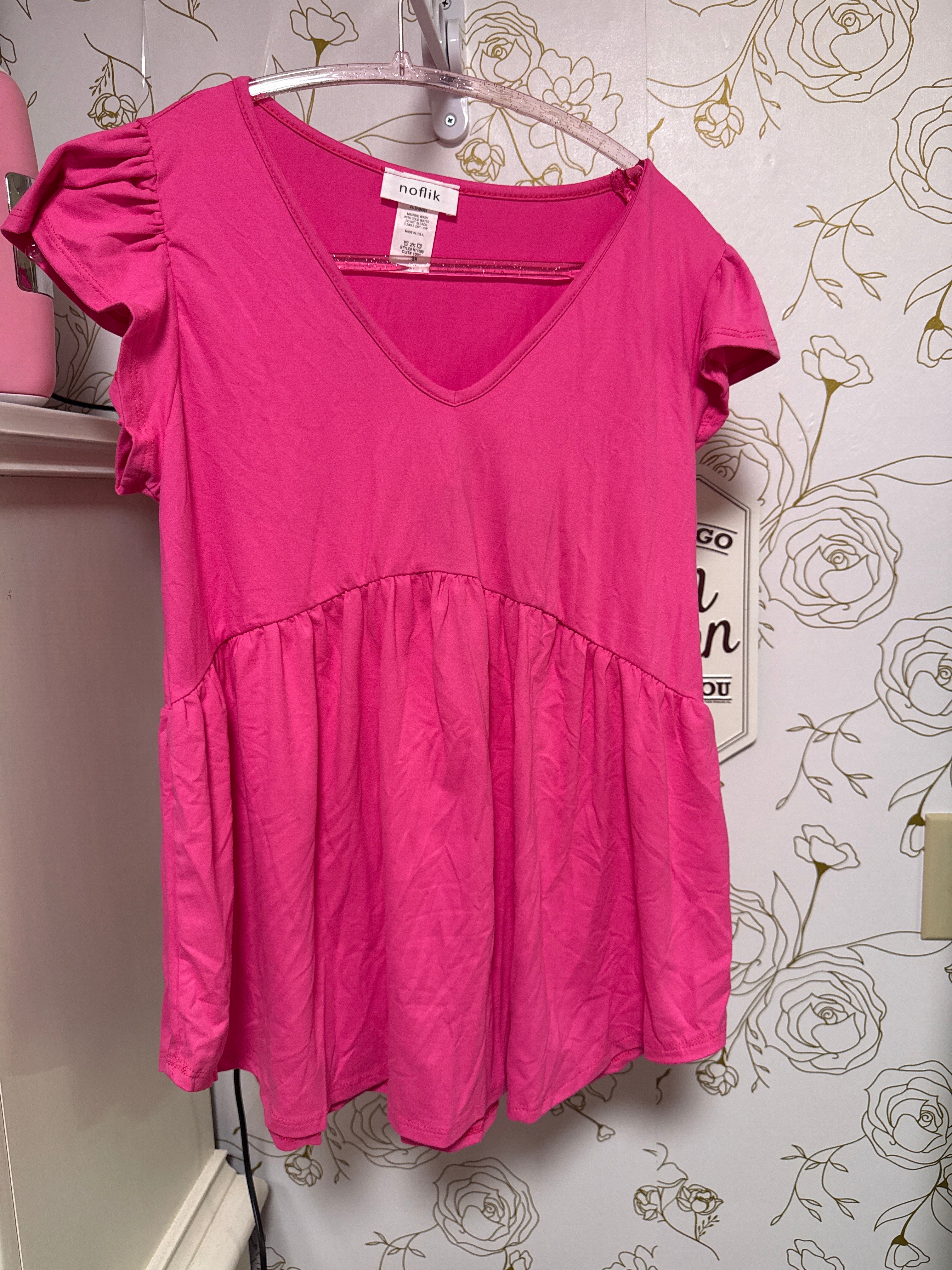 Noflik Ruffle Sleeve Pink Babydoll Top
