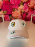 White Glitter Blue Flower Vintage Trucker Hat