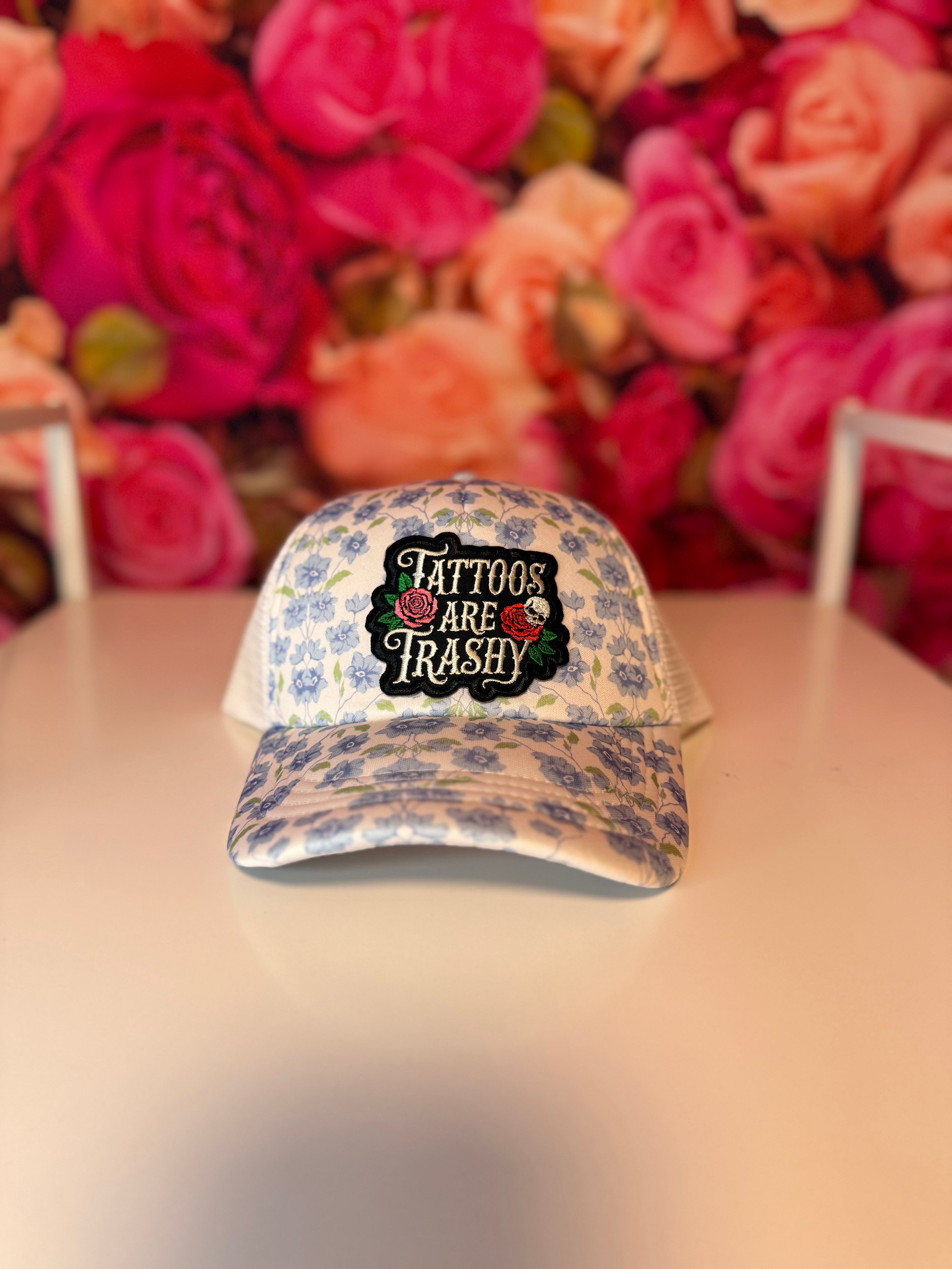 Tattoos are Trashy Blue Flowers Trucker Hat