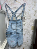 Upcycled Denim Overalls with Flower Embroidery
