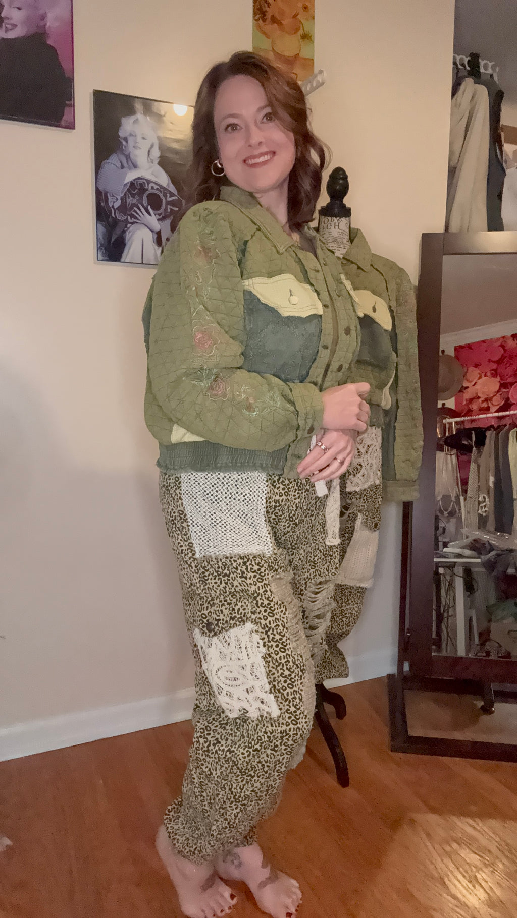 Vintage washed embroidered sleeve quilted jacket: BASIL MULTI /