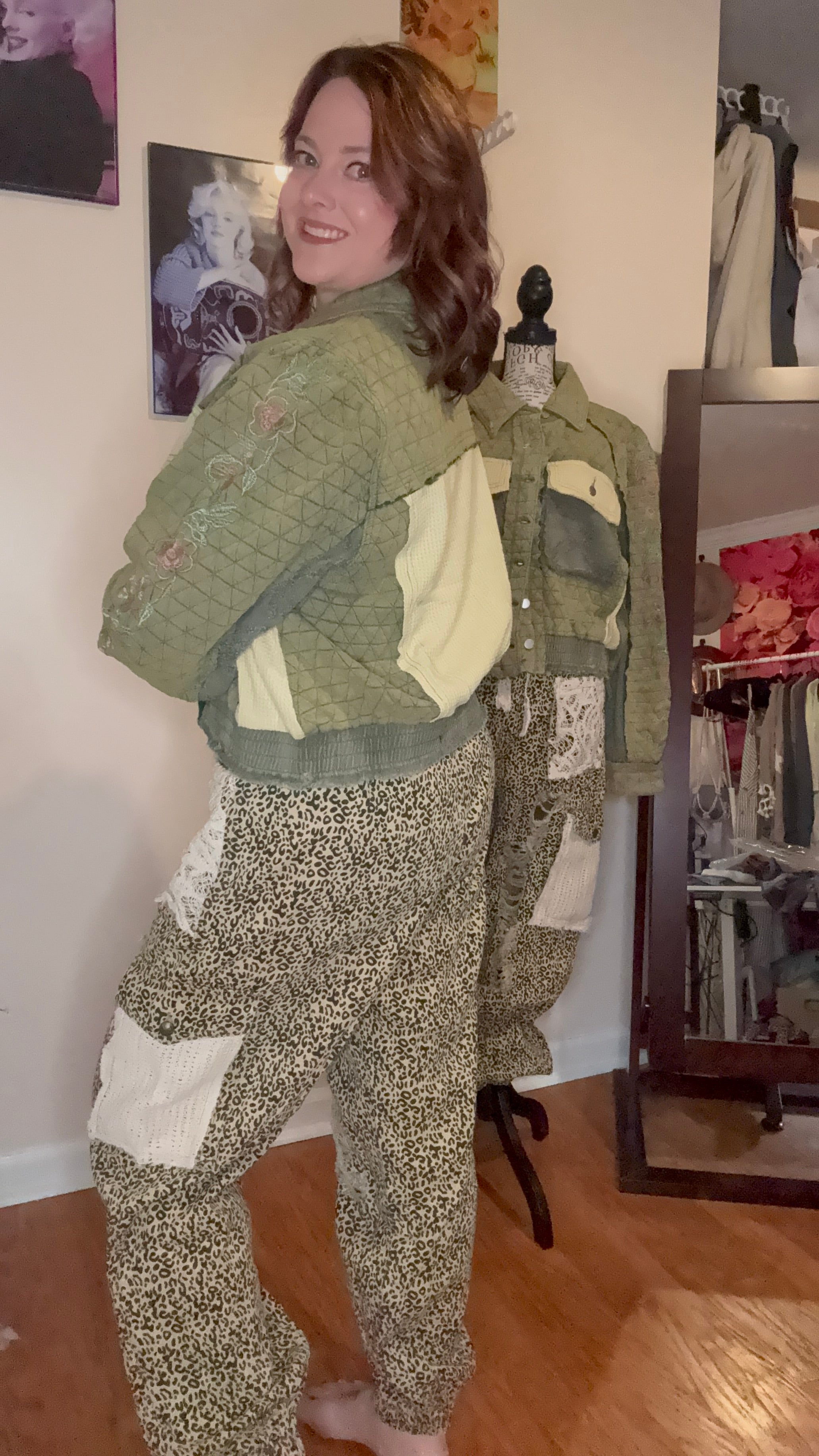 Vintage washed embroidered sleeve quilted jacket: BASIL MULTI /