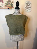 Acid Washed Side Button Muscle Crop Top