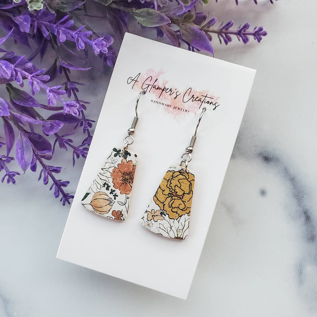 Boho Floral Dangle Leather Earrings