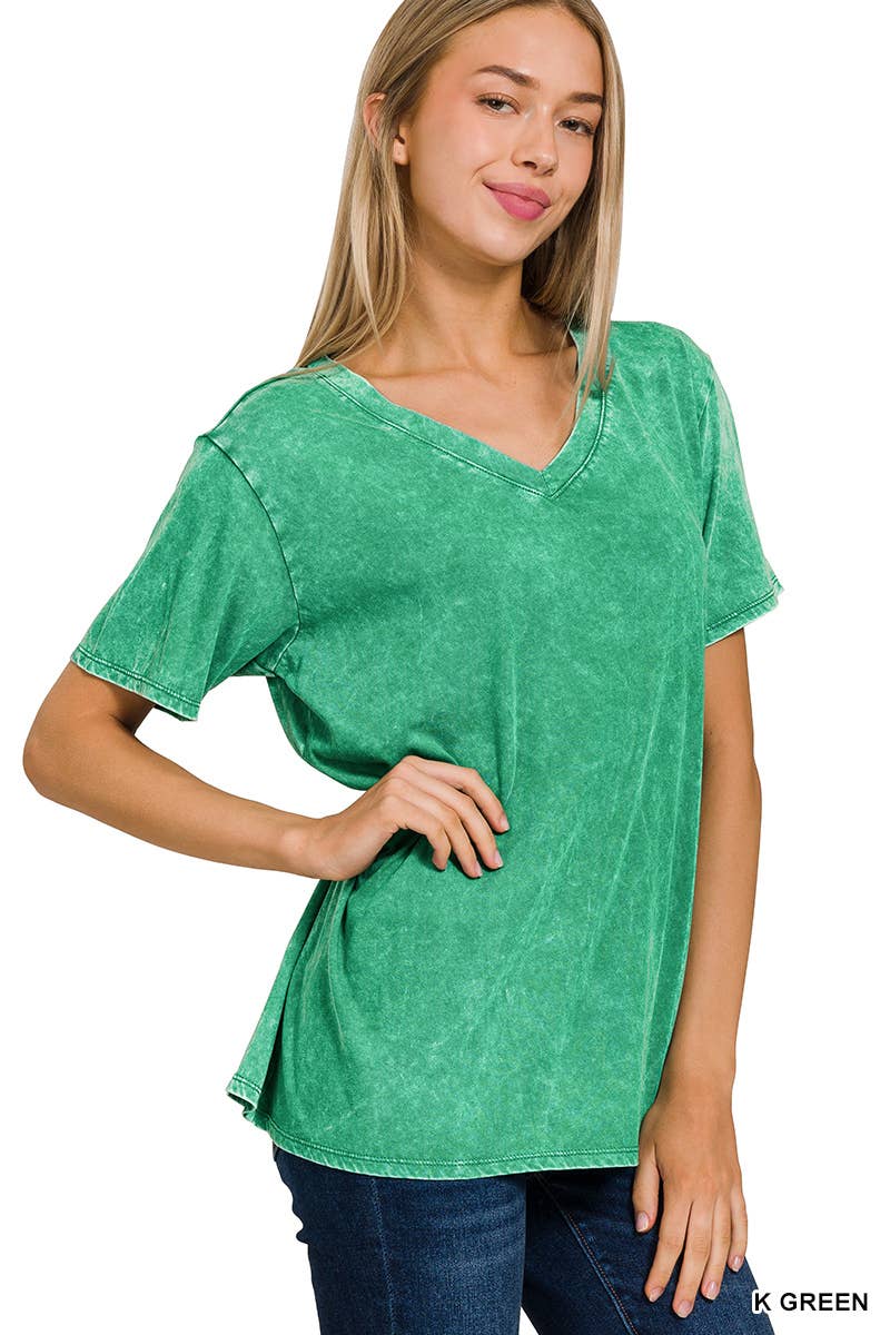 Washed Short Sleeves Top As Shown Zenana: CAMEL-167353 / S