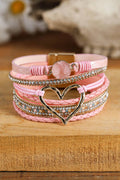 Valentine Bohemian Heart Rhinestone Magnetic Buckle Bracelet: Pink / Missy / One Size