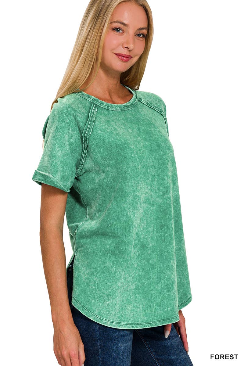 French Terry Vintage Wash Casual Top W/ Back Patch Zenana: ASHMOCHA-163550 / XL