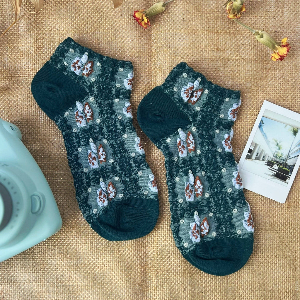 Haden Floral Ankle Socks: Sage