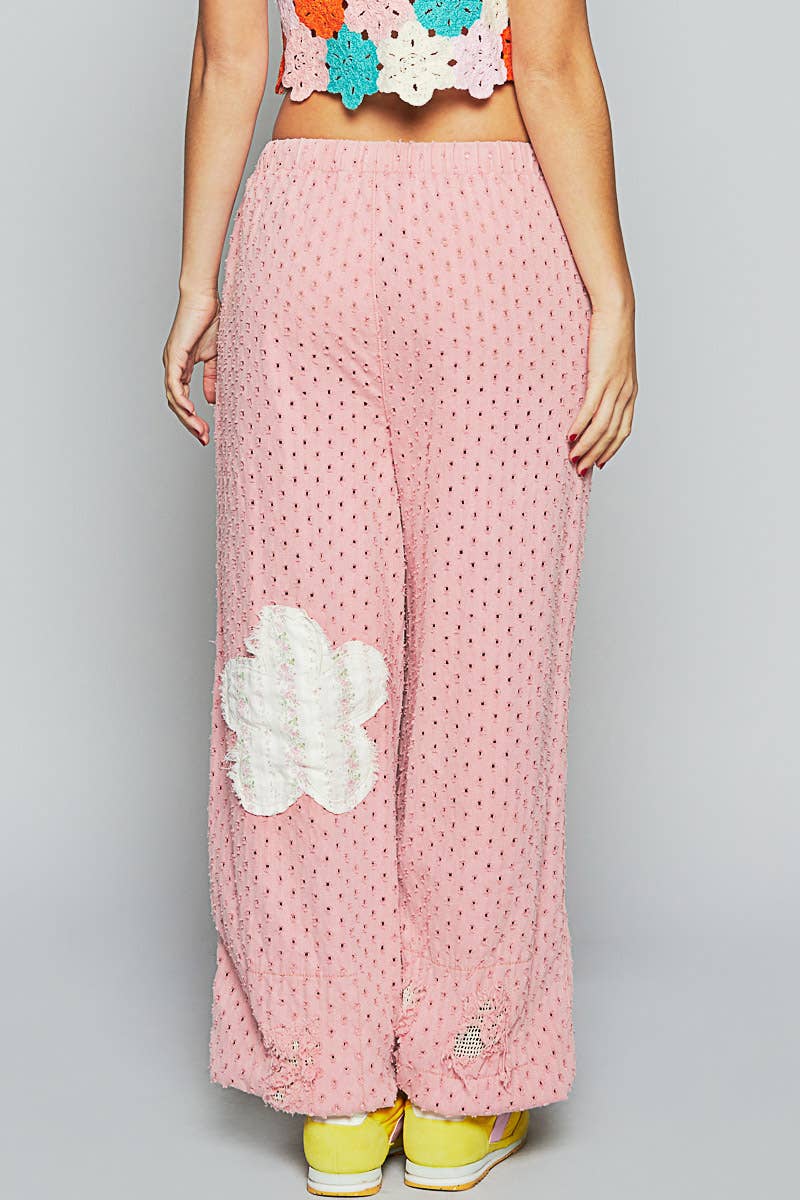 Elastic band textured twill woven jogger pants: LIGHT DENIM / L