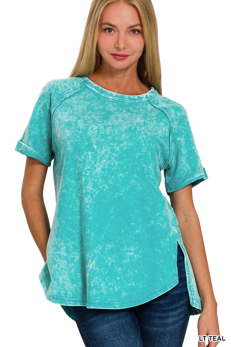 French Terry Vintage Wash Casual Top W/ Back Patch Zenana: ASHMOCHA-163550 / S