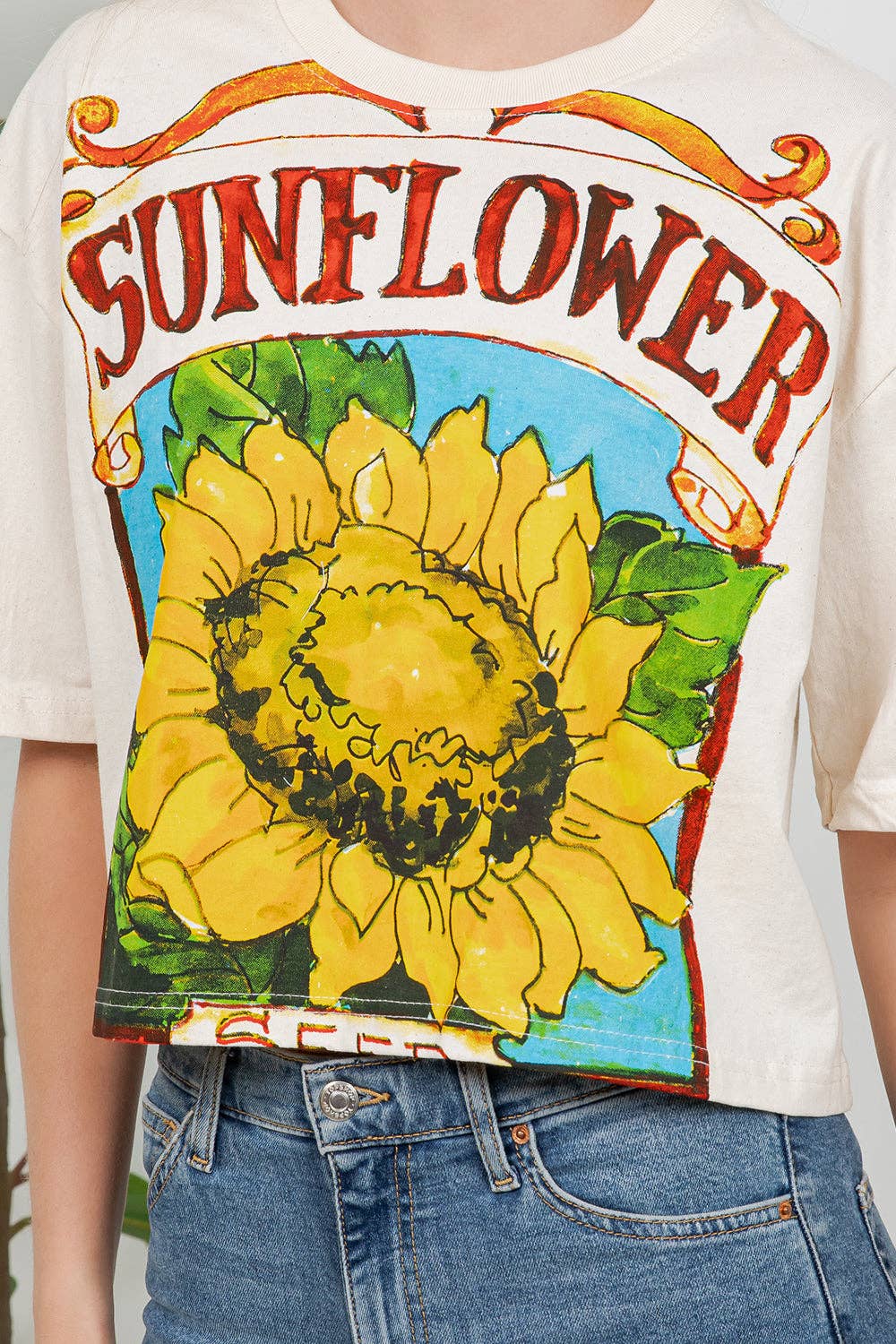 Sunflower Print Cotton Crop Top: L