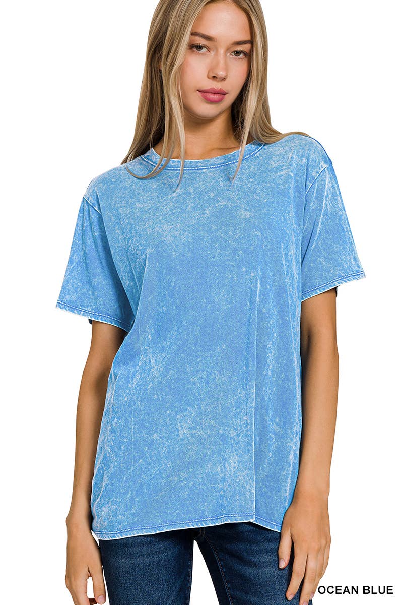 Washed Short Sleeves Top As Shown Zenana: CAMEL-167353 / S