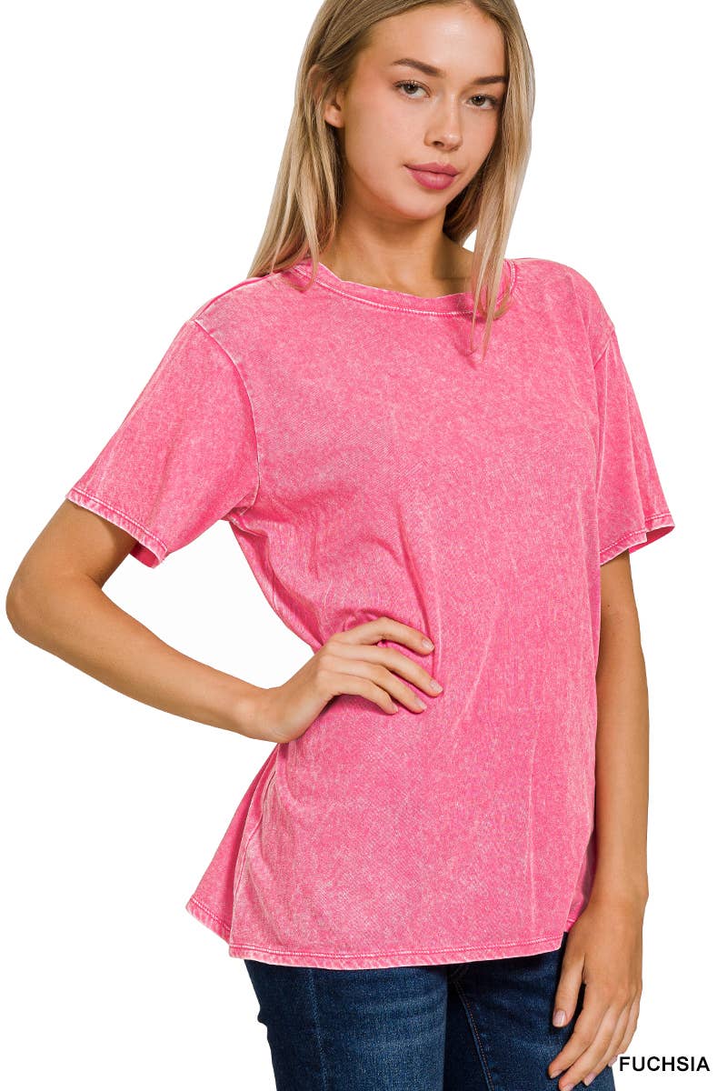 Washed Short Sleeves Top As Shown Zenana: CAMEL-167353 / S