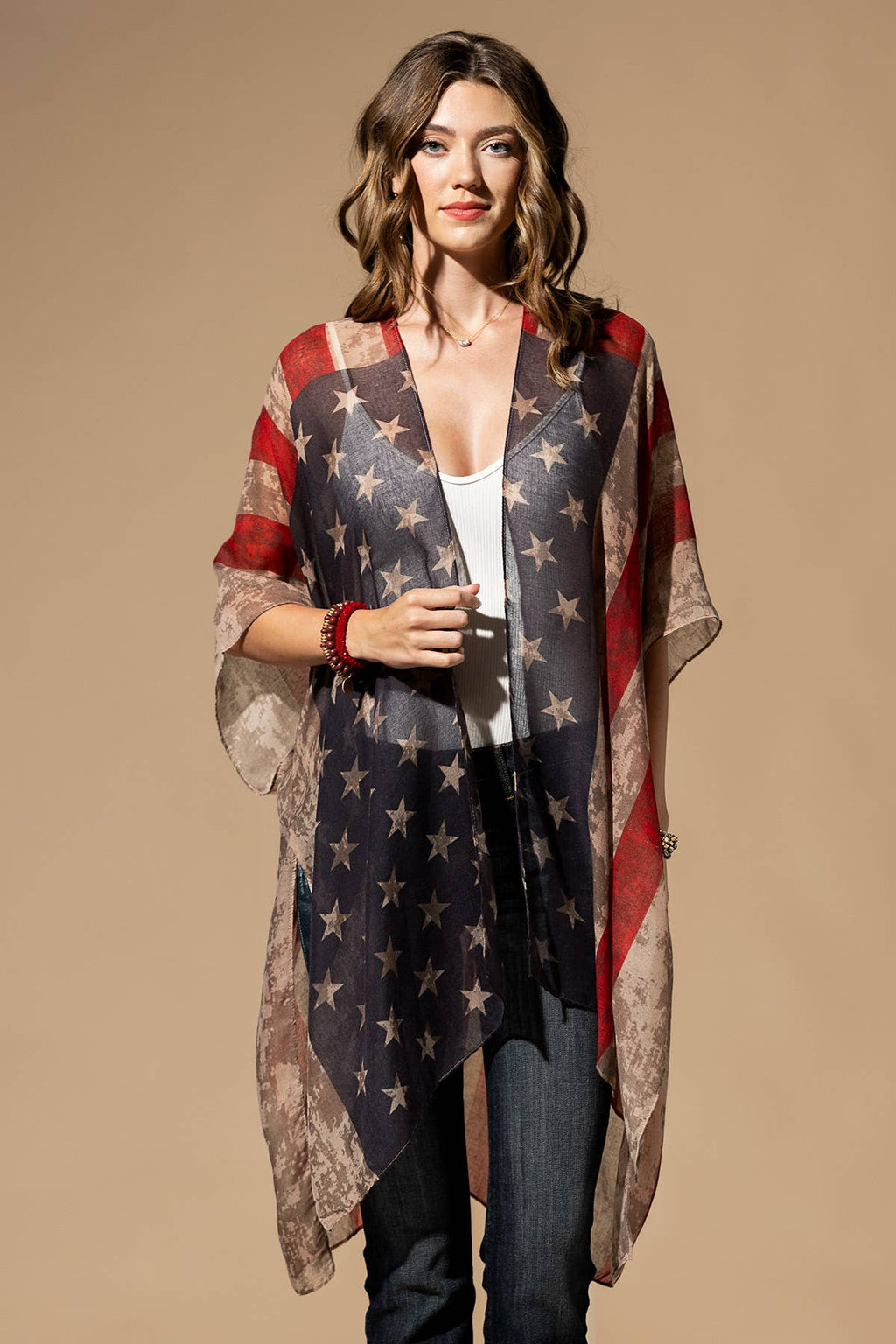 Vintage Inspired USA Print Kimono: Flag / OS