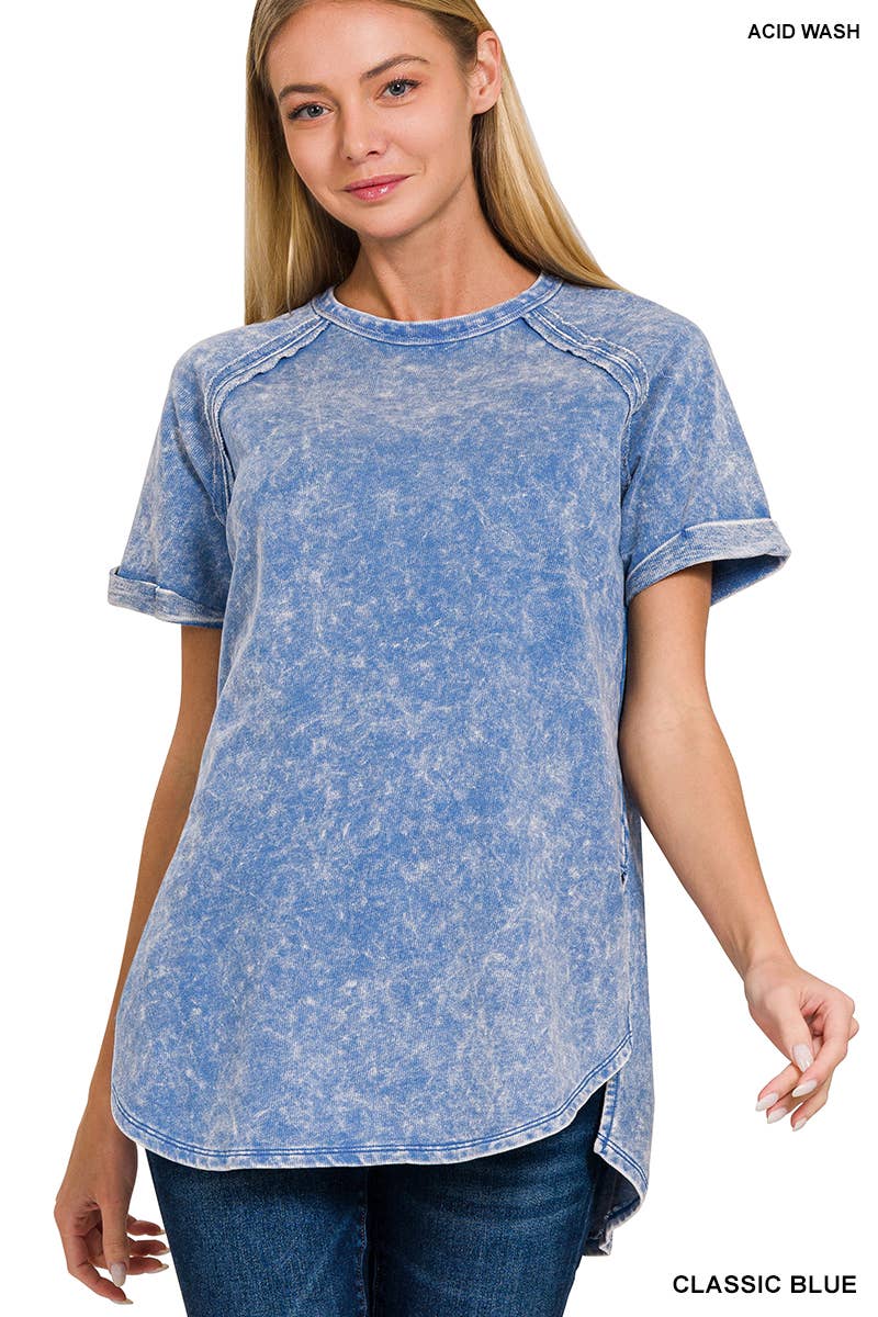 French Terry Vintage Wash Casual Top W/ Back Patch Zenana: ASHMOCHA-163550 / XL