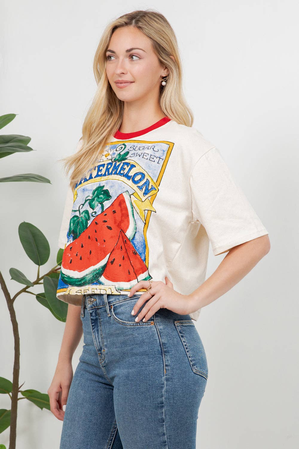 Watermelon Print Cotton Crop Top: M