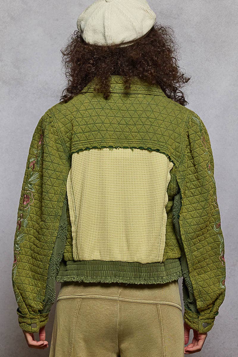 Vintage washed embroidered sleeve quilted jacket: BASIL MULTI /